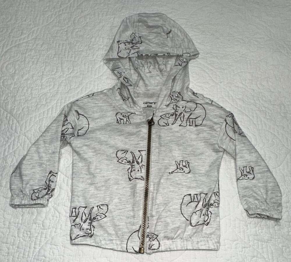 NWOT Carter's Elephant Print Zip Hoodie Size 6M Gray